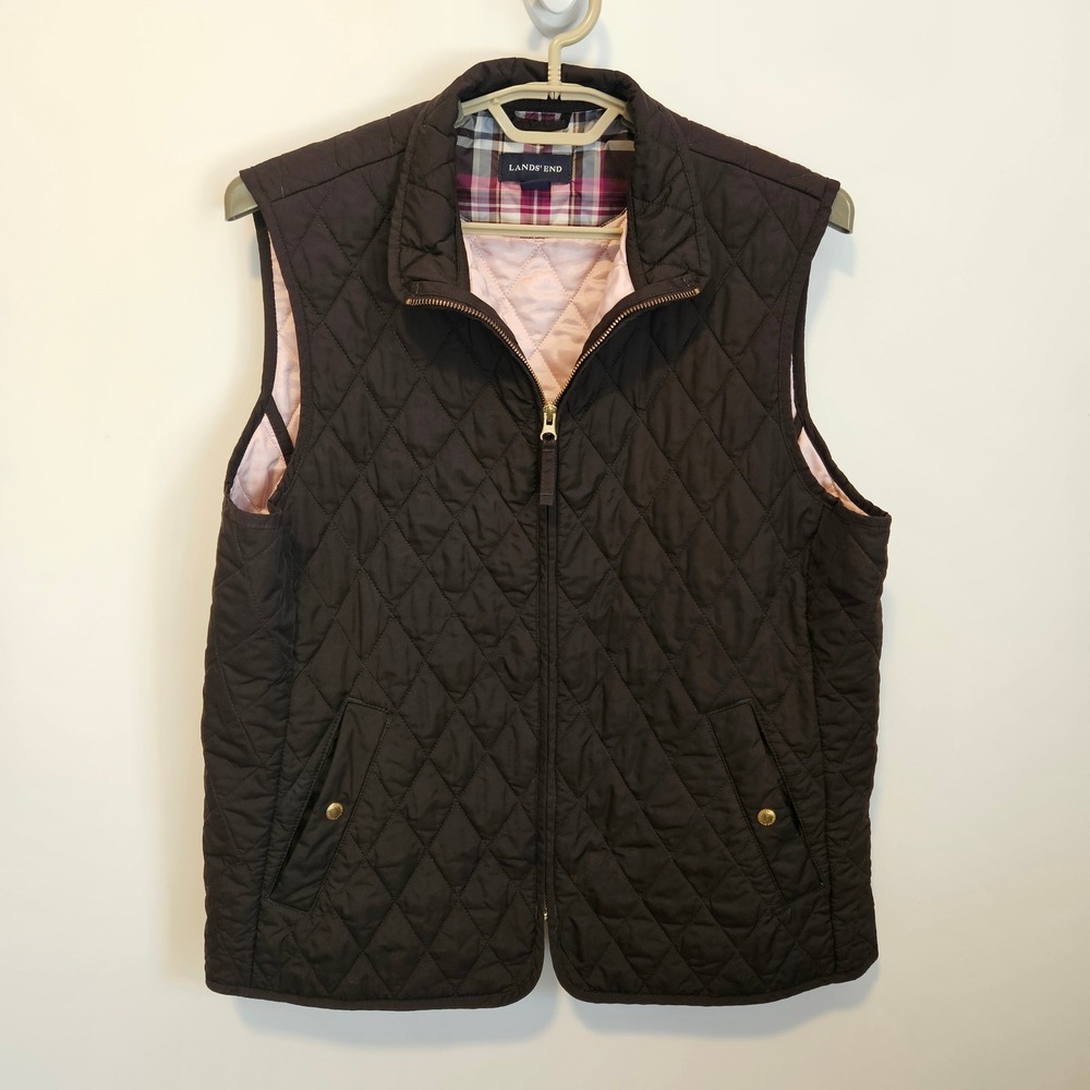 Lands End Quilted Vest Women Large 14-16 Brown Equestrian Heritage Outdoors Fall